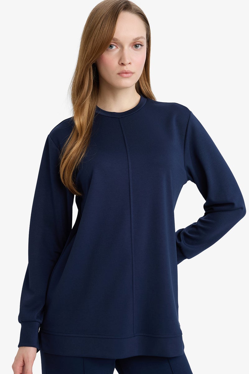 DeFacto Blue Woman Regular Fit Crew Neck Long Sleeve Tunic Casual - Image 1